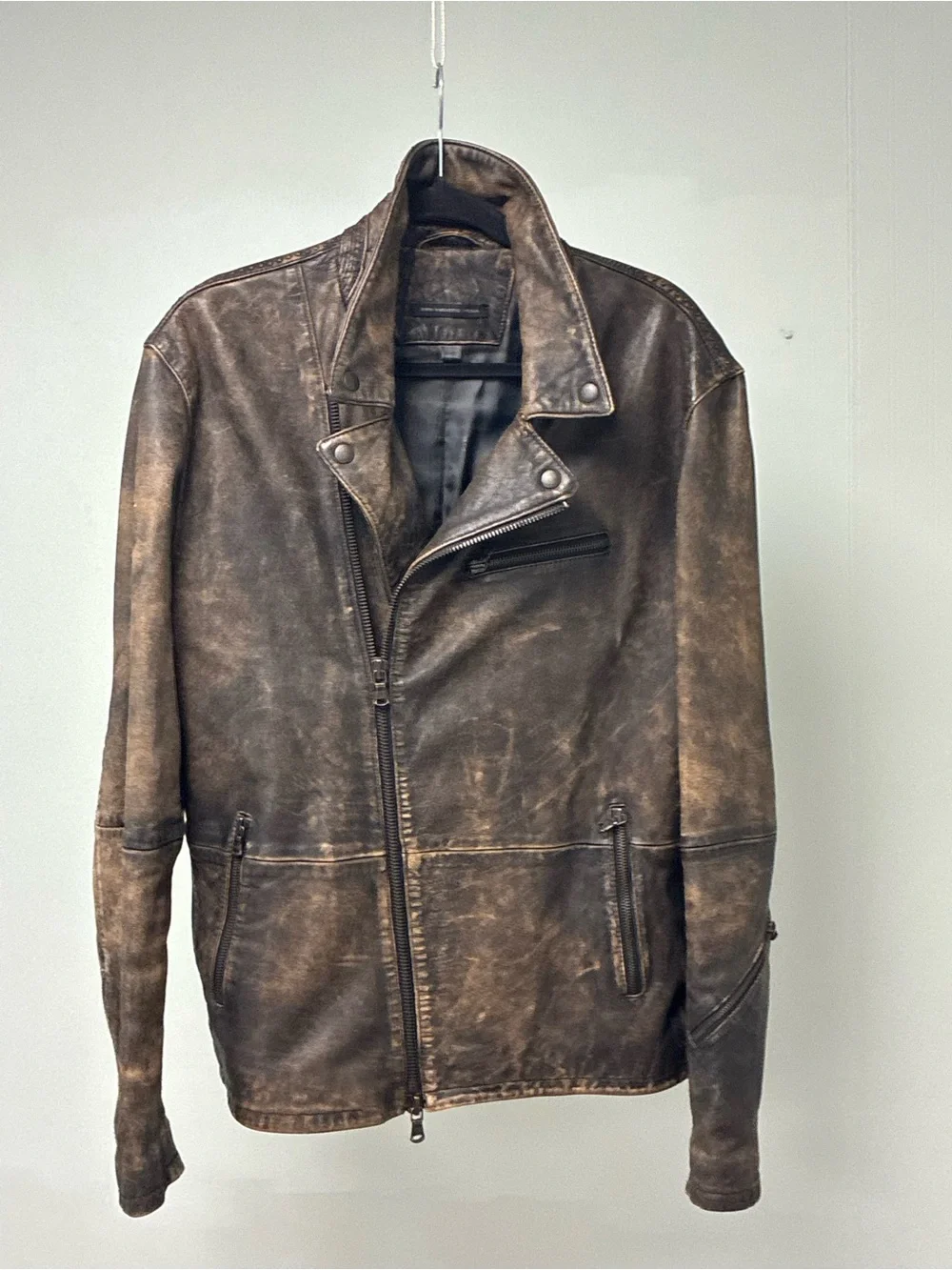 John Varvatos Distressed Leather Biker Jacket Large